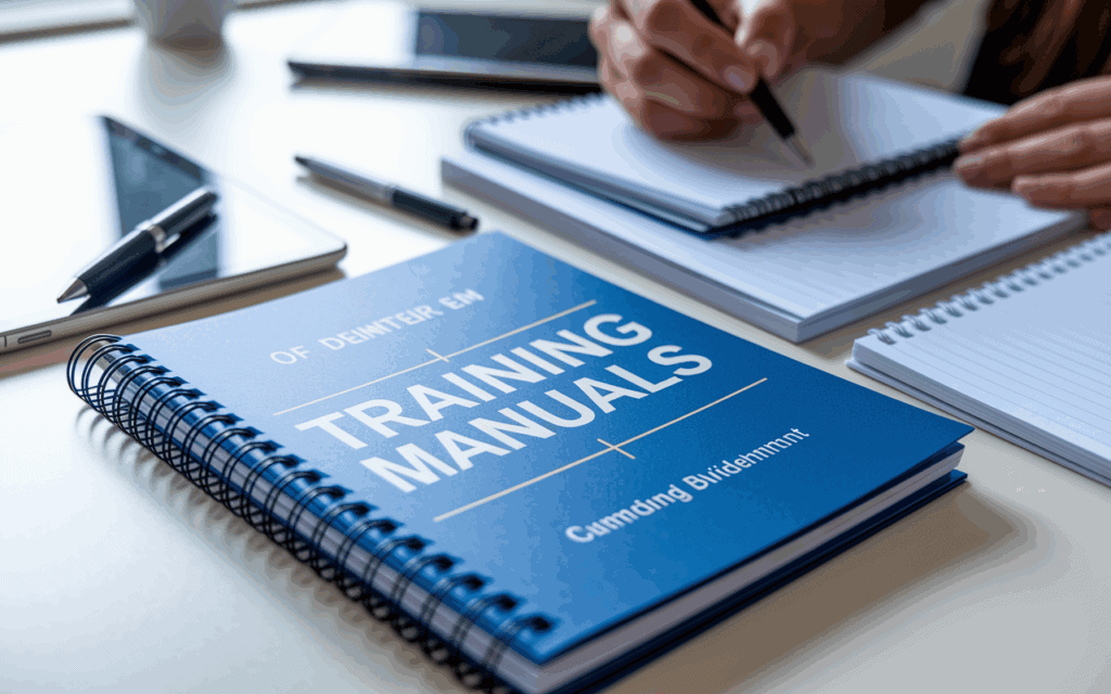 printed training manuals placed on a table