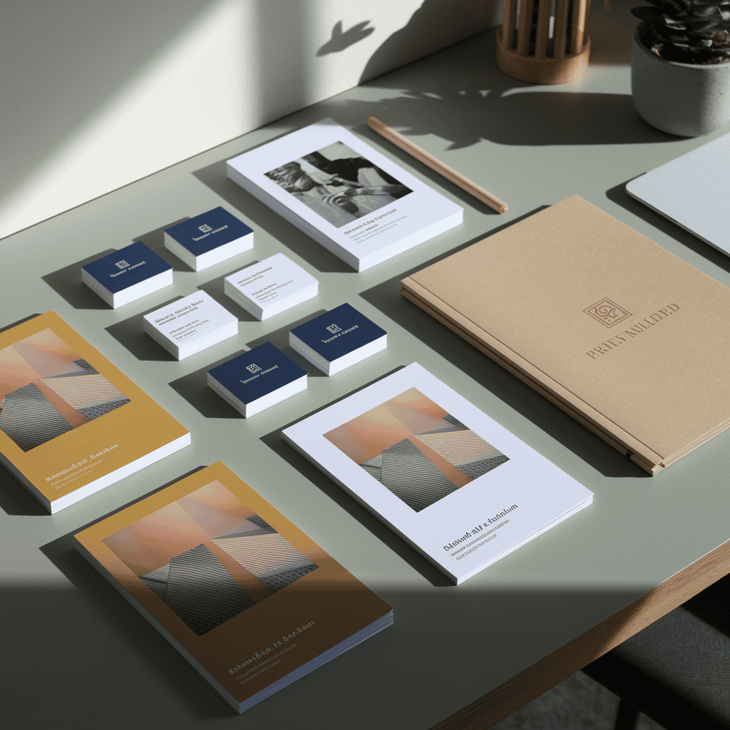 premium printed marketing materials on a clean